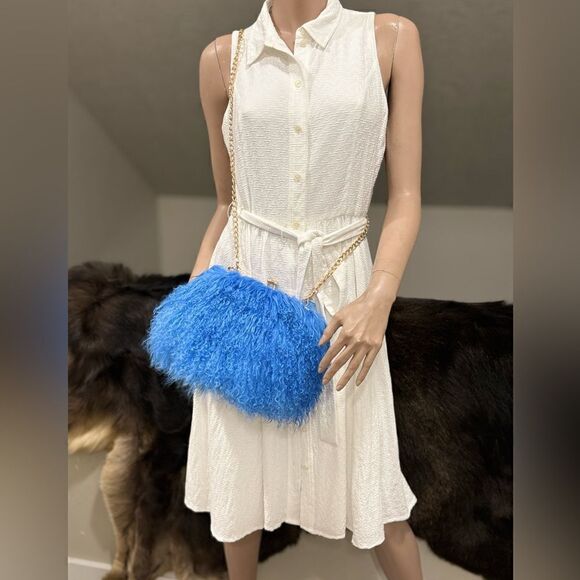 Handmade Real Mongolian Lamb Fur Kisslock Wristlet/Crossbody & 2 Chain Styles - Picture 7 of 15